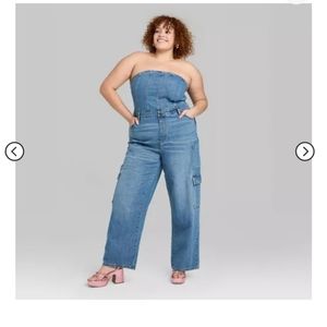 Women's Plus Size Denim Jumpsuit w/ Cargo Pockets, 4X
